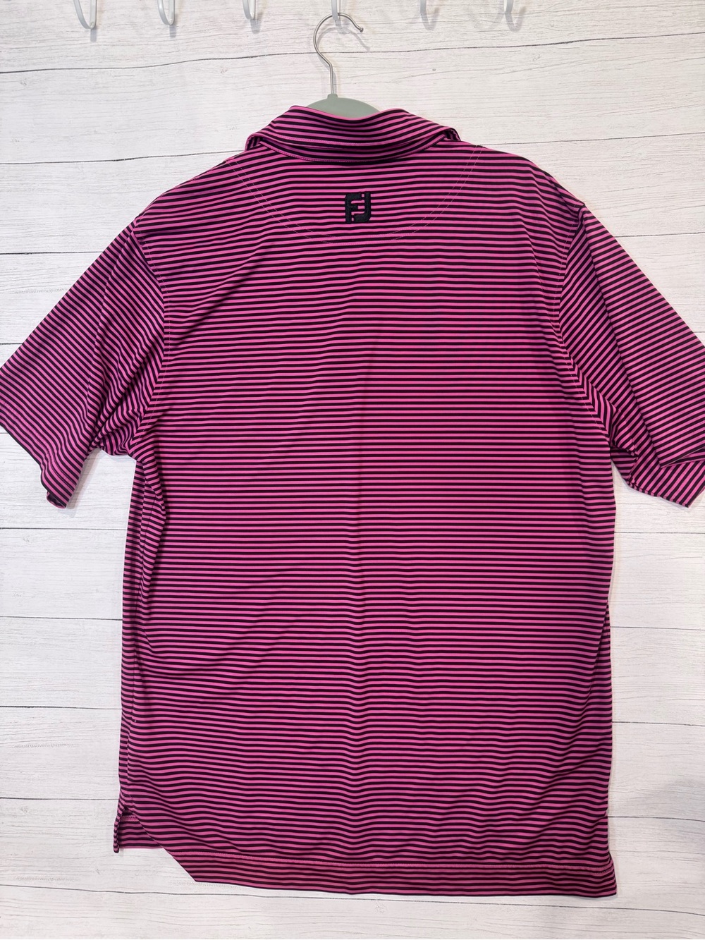 FootJoy FJ Men’s Medium Pink Black Striped Performance Golf Polo Stretch Shirt - Picture 9 of 12